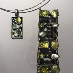 Lia Sophia Bracelet and Necklace with Green Stones